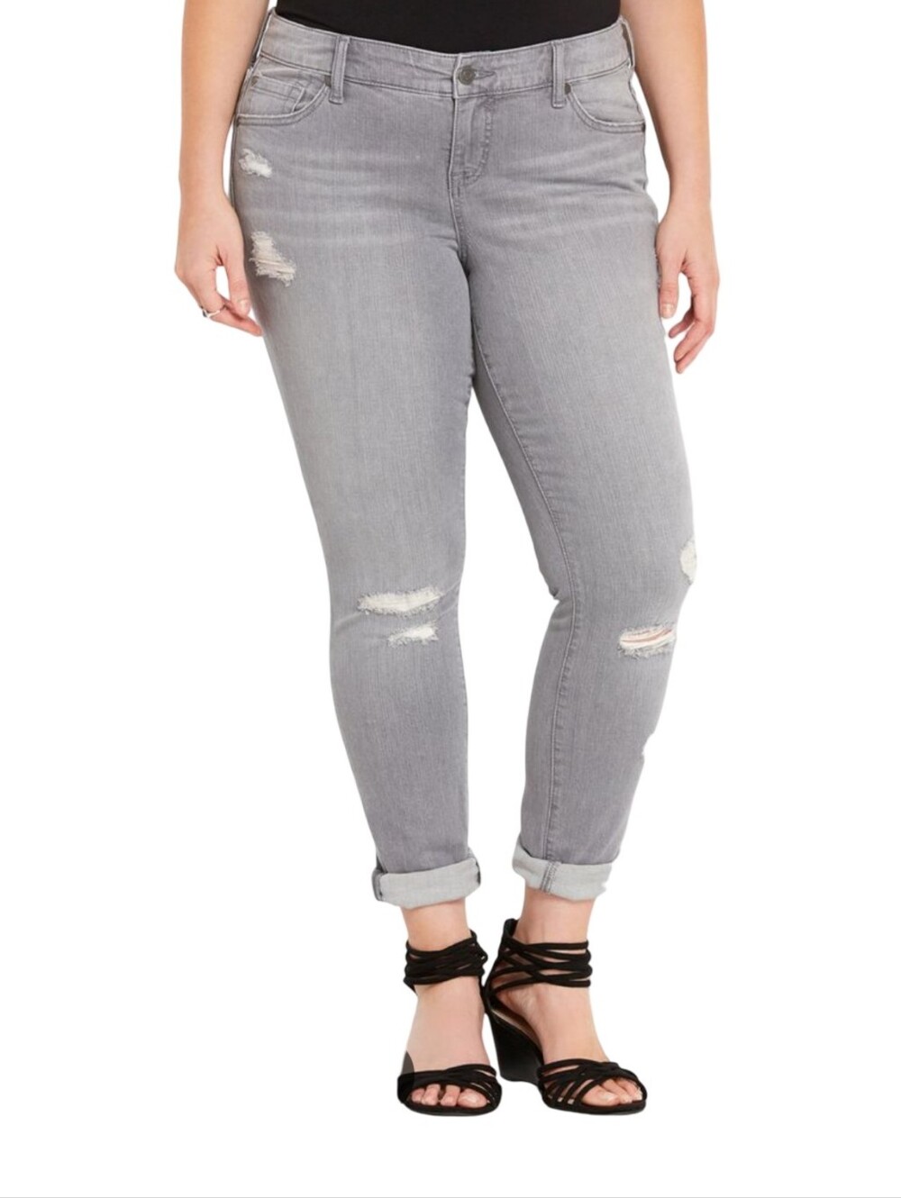 Torrid Plus Size 28 Super Soft Distressed High-Rise Skinny Jeans - Gray Comfy